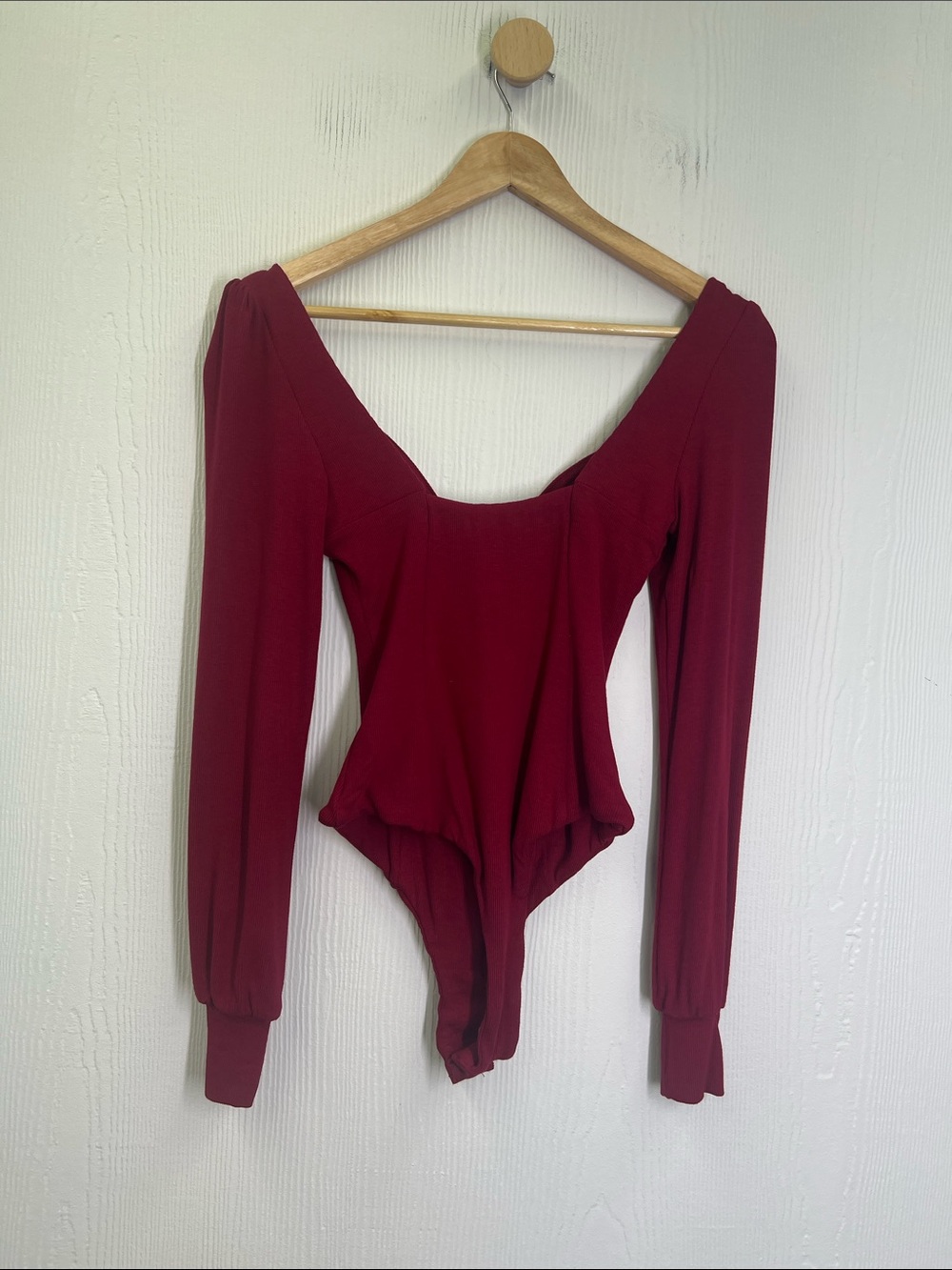 Lulus - NWT Flirt For Fun Wine Red Long Sleeve Ribbed Bodysuit Size Small - Picture 11 of 11
